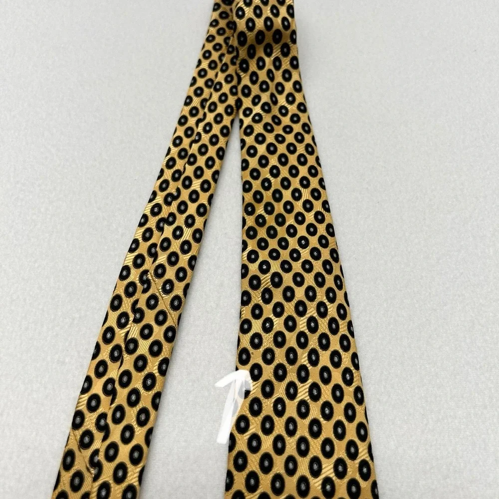 Stefano Ricci Gold Pure Silk Luxury Tie w Black‎ Circles Made in Italy
